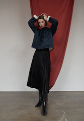 High-Waisted Pleated Silk Midi Skirt for Women with Elastic Waistband – Elegant Evening Bottom