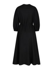 Elegant Wrap-Style Midi Linen Dress With Puff Sleeves And Adjustable Waist Tie