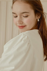 Flared A-Line Cotton Poplin Dress with Puff Sleeves and Fitted Bodice for Feminine Silhouette