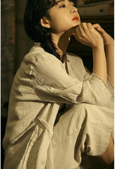 Marie Linen Cotton Long Sleeve Maxi Dress