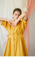 Elegant A-Line Button-Front Midi Dress in Breathable Linen with Waistband Detailing