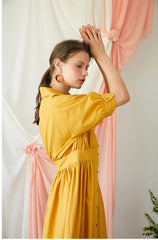 Elegant A-Line Button-Front Midi Dress in Breathable Linen with Waistband Detailing