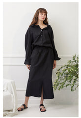 Relaxed-Fit Linen Shirt With Spread Collar and Button Front Closure