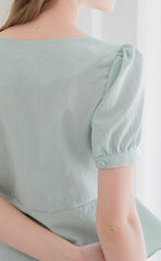 Linen Peplum Blouse for Women with Puff Sleeves and Square Neckline for a Soft Feminine Silhouette