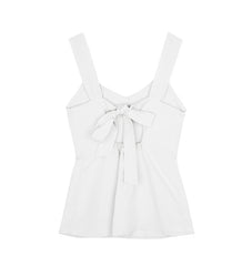 Sleeveless Button Front Linen Top for Women with Back Tie and Soft V-Neckline