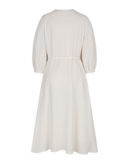 Elegant Midi Wrap Dress In Breathable Pure Linen With 3/4 Sleeves And Classic Tie Waist