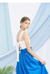 Sleeveless Button Front Linen Top for Women with Back Tie and Soft V-Neckline