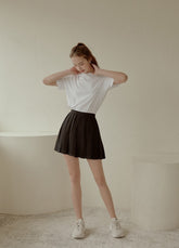 High-Waisted Pleated Linen Mini Skirt With Flared Silhouette and Tailored Waistband Finish