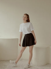 High-Waisted Pleated Linen Mini Skirt With Flared Silhouette and Tailored Waistband Finish