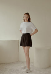 High-Waisted Pleated Linen Mini Skirt With Flared Silhouette and Tailored Waistband Finish