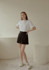 High-Waisted Pleated Linen Mini Skirt With Flared Silhouette and Tailored Waistband Finish