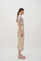 High-Waisted Linen Midi Skirt with Button Front and Pleated Detailing for Elegant Style