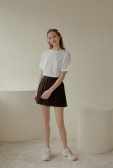 High-Waisted Pleated Linen Mini Skirt With Flared Silhouette and Tailored Waistband Finish