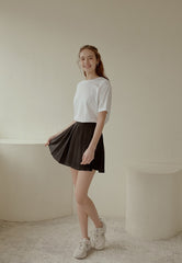 High-Waisted Pleated Linen Mini Skirt With Flared Silhouette and Tailored Waistband Finish