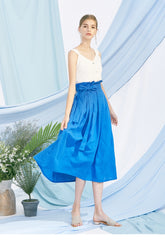 High-Waisted A-Line Linen Skirt for Women with Belted Waist and Flowing Midi Silhouette
