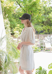 Double-Breasted Linen Dress with Tailored Lapels and Short Sleeves for Refined Warm-Weather Style