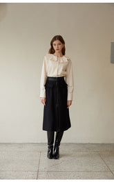 Elegant High-Waisted A-Line Linen Skirt with Asymmetric Hem and Invisible Back Zipper