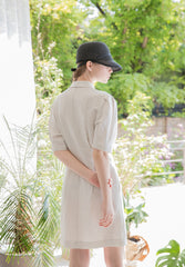 Double-Breasted Linen Dress with Tailored Lapels and Short Sleeves for Refined Warm-Weather Style