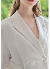 Double-Breasted Linen Dress with Tailored Lapels and Short Sleeves for Refined Warm-Weather Style