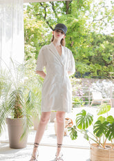 Double-Breasted Linen Dress with Tailored Lapels and Short Sleeves for Refined Warm-Weather Style