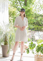 Double-Breasted Linen Dress with Tailored Lapels and Short Sleeves for Refined Warm-Weather Style