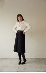 Elegant High-Waisted A-Line Linen Skirt with Asymmetric Hem and Invisible Back Zipper