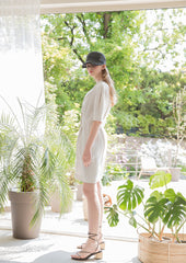 Double-Breasted Linen Dress with Tailored Lapels and Short Sleeves for Refined Warm-Weather Style