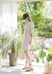 Double-Breasted Linen Dress with Tailored Lapels and Short Sleeves for Refined Warm-Weather Style