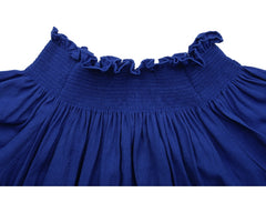 Off Shoulder Linen Top for Women with Smocked Neckline and Ruffled Half Sleeves