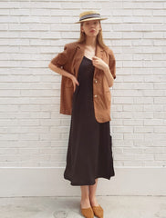 Tailored Linen Blazer with Short Sleeves and Statement Buttons for Effortless Warm-Weather Layering