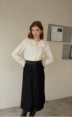 Elegant High-Waisted A-Line Linen Skirt with Asymmetric Hem and Invisible Back Zipper