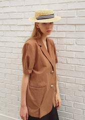 Tailored Linen Blazer with Short Sleeves and Statement Buttons for Effortless Warm-Weather Layering