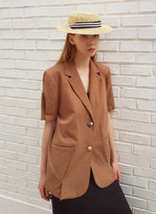 Tailored Linen Blazer with Short Sleeves and Statement Buttons for Effortless Warm-Weather Layering