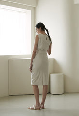 High-Waisted Tailored Linen Skirt with Sleek Midi Silhouette for Refined Everyday Elegance