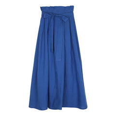 High-Waisted A-Line Linen Skirt with Belted Waist and Pleated Detail for Effortless Elegance