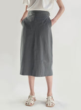 High-Waisted Linen Midi Skirt With Belt Detail And Tailored Panel Seams