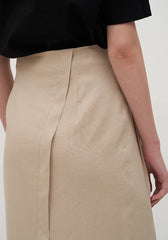 High-Waisted Linen Midi Skirt with Button Front and Pleated Detailing for Elegant Style