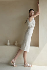 High-Waisted Tailored Linen Skirt with Sleek Midi Silhouette for Refined Everyday Elegance