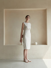 High-Waisted Tailored Linen Skirt with Sleek Midi Silhouette for Refined Everyday Elegance