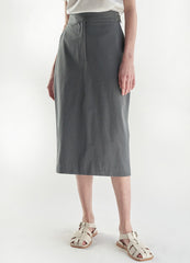 High-Waisted Linen Midi Skirt With Belt Detail And Tailored Panel Seams