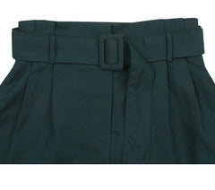 High-Waisted Linen Shorts With Tailored Pleats and Belted Waist