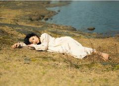 Laura Linen Cotton Square Neck Marie Sleeve Maxi Shirt Dress