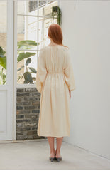 Button-Front Long Sleeve Midi Dress for Women in Soft Viscose Blend with Drawstring Waist