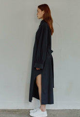 Relaxed Fit Linen Shirt Dress with Button Front and Long Sleeves