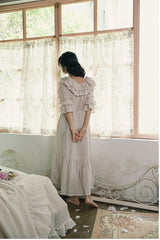 Corinne Linen Cotton Off Shoulder Ruffle Maxi Dress