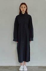 Relaxed Fit Linen Shirt Dress with Button Front and Long Sleeves