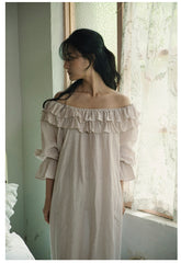 Corinne Linen Cotton Off Shoulder Ruffle Maxi Dress