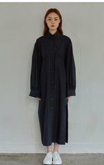 Relaxed Fit Linen Shirt Dress with Button Front and Long Sleeves