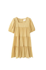 Tiered Linen Mini Dress with Puff Sleeves and Square Neckline for Effortless Summer Style