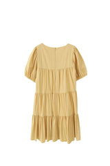 Tiered Linen Mini Dress with Puff Sleeves and Square Neckline for Effortless Summer Style